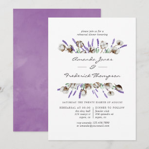 Lavendel- und Baumwoll-Hochzeitsprobe-Dinner Einladung