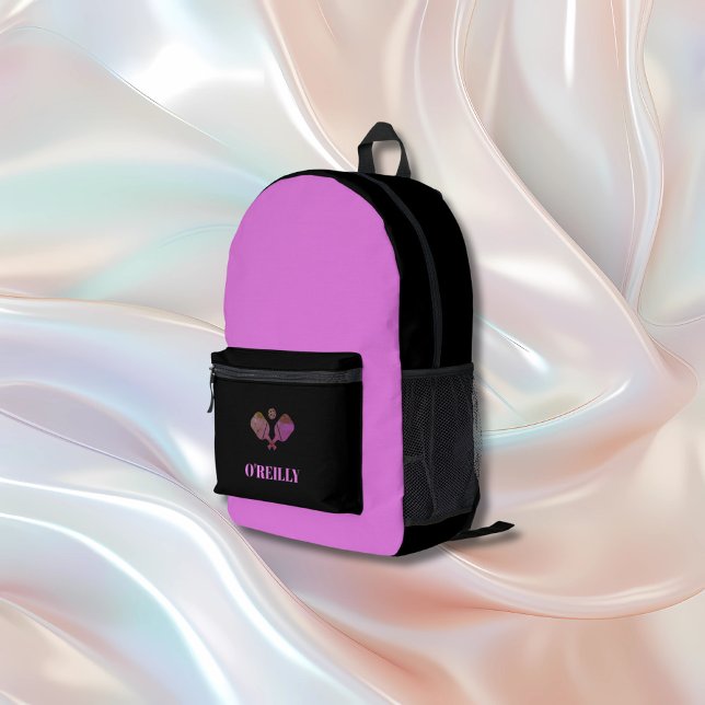 Lavendel und Black Modern Monogram Pickleball Bedruckter Rucksack (Von Creator hochgeladen)