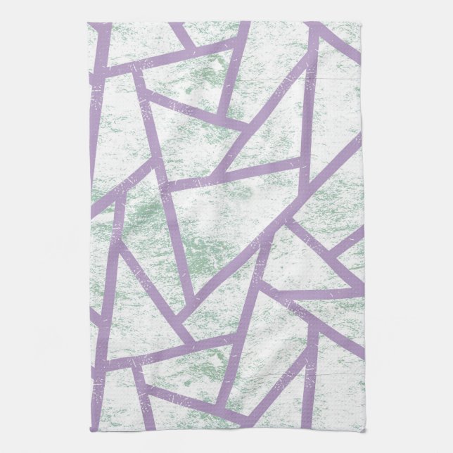 Lavendel und blassgrünes Mosaikmuster Geschirrtuch (Vertikal)