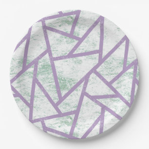 Lavendel und blassgrünes Mosaikmuster Pappteller