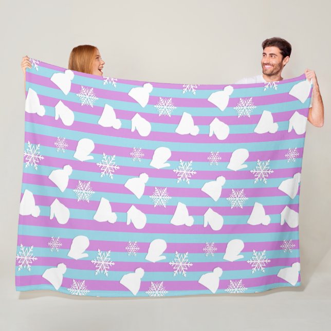 Lavendel und Blaue Schneeflocken, Mitten und Hats Fleecedecke (Beispiel)