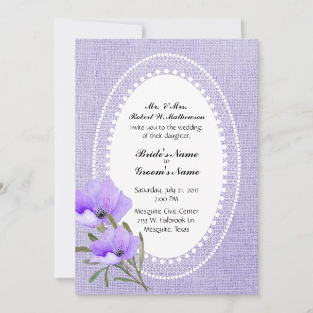 Lavendel und Blume Einladung Hochzeit (Vorderseite)
