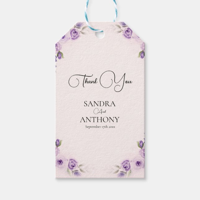 Lavendel und Blush Rose Hochzeit Geschenkanhänger (Vorderseite)