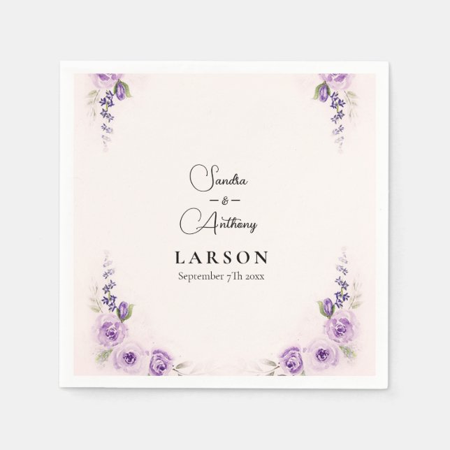 Lavendel und Blush Rose Hochzeit Napkins Serviette (Vorderseite)