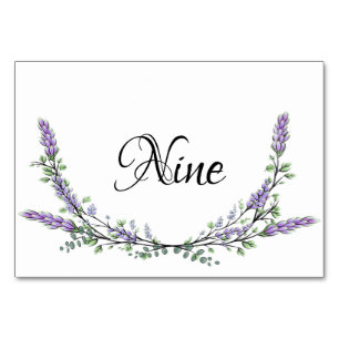 Lavendel- und Eukalyptus-Aquarell-Tisch neun Tischnummer