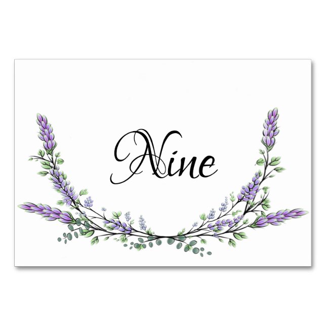 Lavendel und Eukalyptus Aquarelltafel neun Tischnummer (Vorderseite)