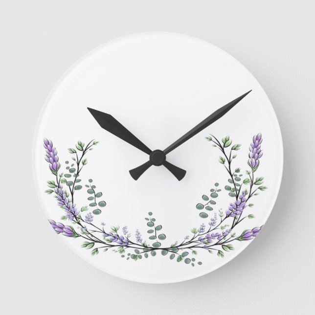 Lavendel und Eukalyptus Runde Wanduhr (Vorderseite)