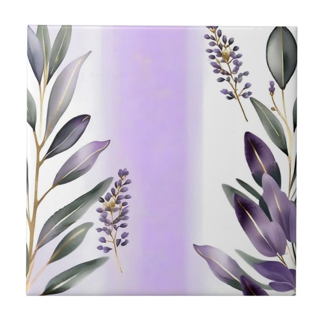 Lavendel und Eukalyptus Watercolor Fliese (Vorderseite)