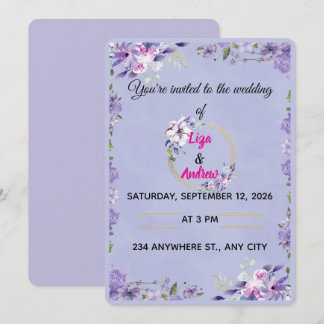 Lavendel- und Flieder-Blumenkranz-Hochzeitseinladu Einladung
