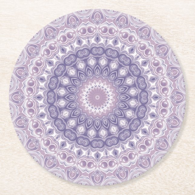 Lavendel- und Flieder-Mandala-Muster Runder Pappuntersetzer (Vorderseite)