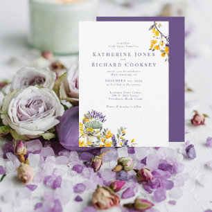 Lavendel- und gelbe Blumenhochzeit ohne Eltern Einladung