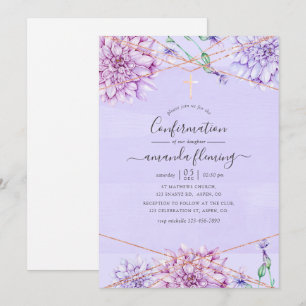 Lavendel- und Gold-Blumen-Geometrie-Konfirmation Einladung