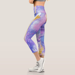 Lavendel und Gold Fluid Abstrakt Capri Leggings