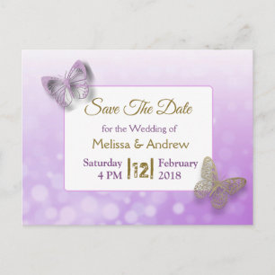 Lavendel- und Gold-Schmetterling Save the Dates Ho Ankündigungspostkarte