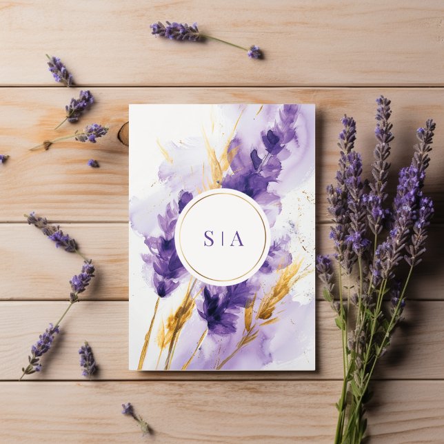 Lavendel- und Goldene Aquarell-Blumenhochzeit Einladung (Von Creator hochgeladen)