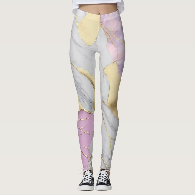 Lavendel- und Goldmarmor-Luxus Leggings (Vorderseite)