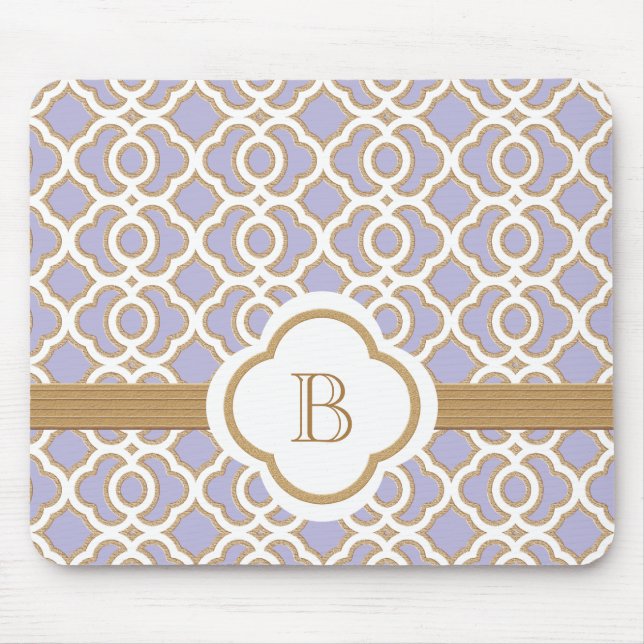 Lavendel-und Goldmarokkanisches mit Monogramm Mousepad (Vorne)