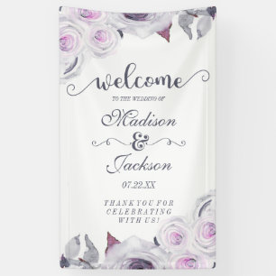 Lavendel- und Grau-Blumenkranz-Hochzeitsbegrüßung Banner
