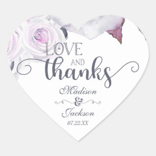 Lavendel- und Graue Hochzeitsliebe- und Dankeschön Herz-Aufkleber