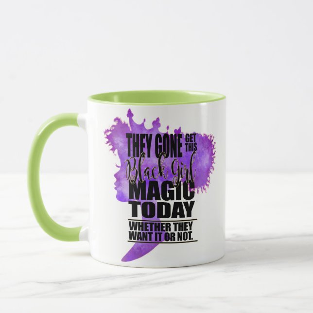 Lavendel-und Grün-schwarze Mädchen-Magie Tasse (Links)