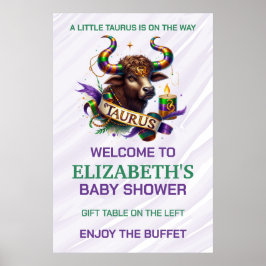 Lavendel- und Grün-Taurus-Sternzeichen-Baby-Party Poster