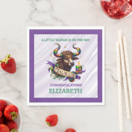 Lavendel- und Grün-Taurus-Sternzeichen-Baby-Party Serviette