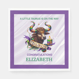 Lavendel- und Grün-Taurus-Sternzeichen-Baby-Party Serviette