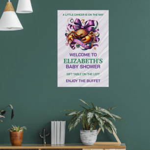 Lavendel- und Grüne Krebs-Zodiak-Baby-Party Poster