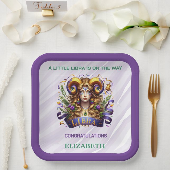Lavendel und grüne Libra-Sternzeichen-Baby-Party Pappteller (Hochzeit)
