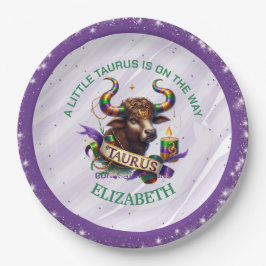 Lavendel- und Grüne Stier-Zodiac-Babyparty Pappteller