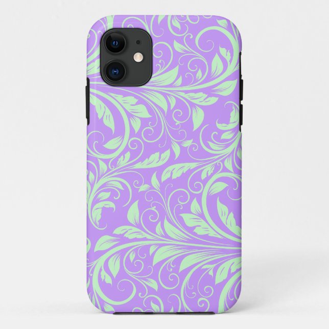 Lavendel und grüner Blumenpastelldamast Case-Mate iPhone Hülle (Rückseite)