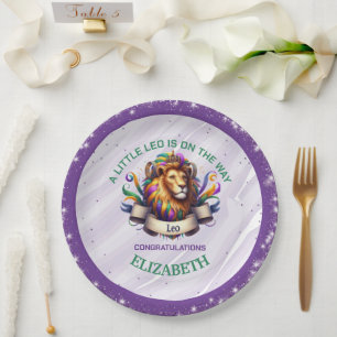 Lavendel und grüner Leo-Zodiak-Baby-Party Pappteller