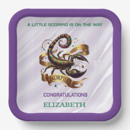 Lavendel und grüner Skorpion-Zodiak-Baby-Party Pappteller