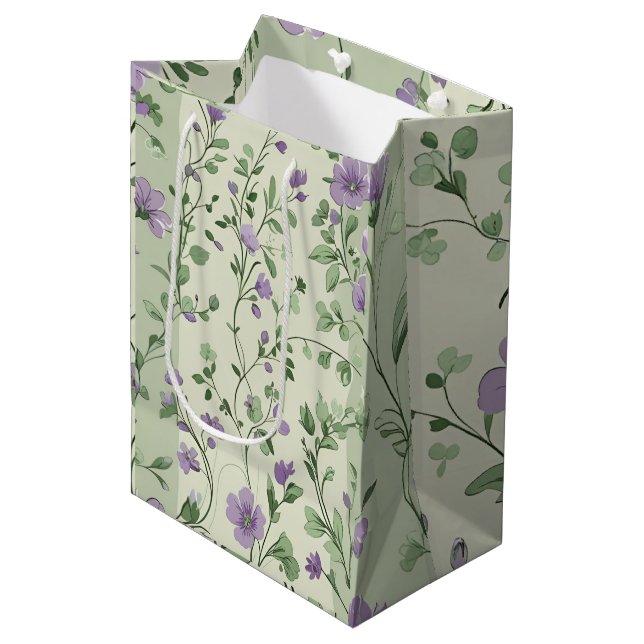 Lavendel und grünes botanisches Design Mittlere Geschenktüte (Vorderseite Schrägansicht)