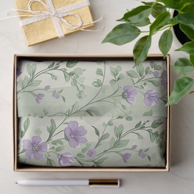 Lavendel und grünes botanisches Design Seidenpapier (Geschenk)
