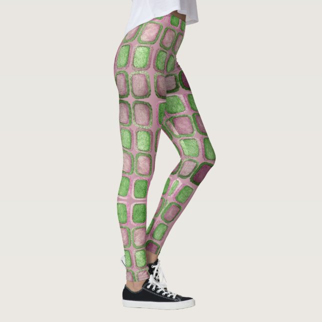 Lavendel- und Grünschimmernde Plätze Leggings (Rechts)