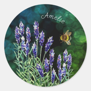 Lavendel und Hummel mit Wasserfarben gemalt Runder Aufkleber