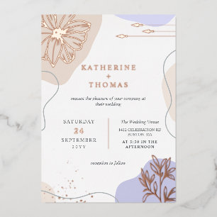 Lavendel- und Leinen-Hochzeit mit floraler Grünpfl Folieneinladung