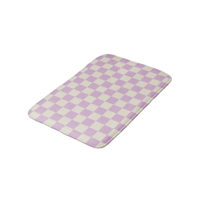 Lavendel und Off White Checkerboard Badematte (Schrägansicht)
