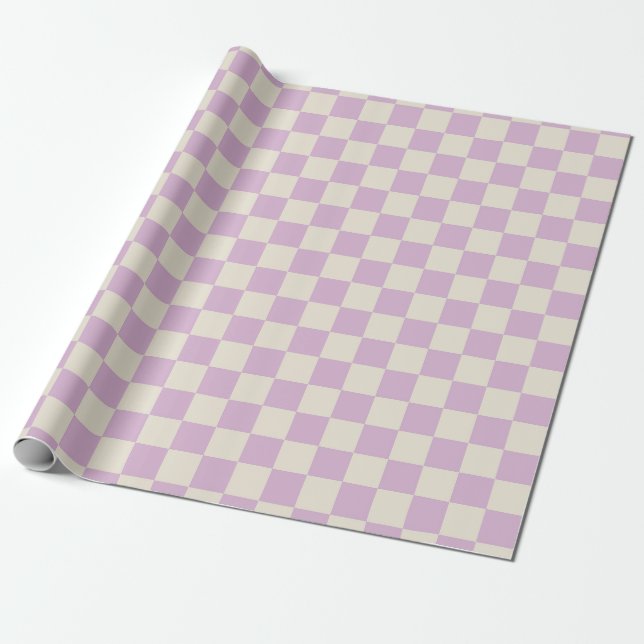 Lavendel und Off White Checkerboard Geschenkpapier (Ungerollt)