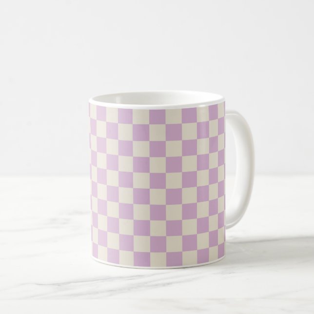 Lavendel und Off White Checkerboard Kaffeetasse (VorderseiteRechts)