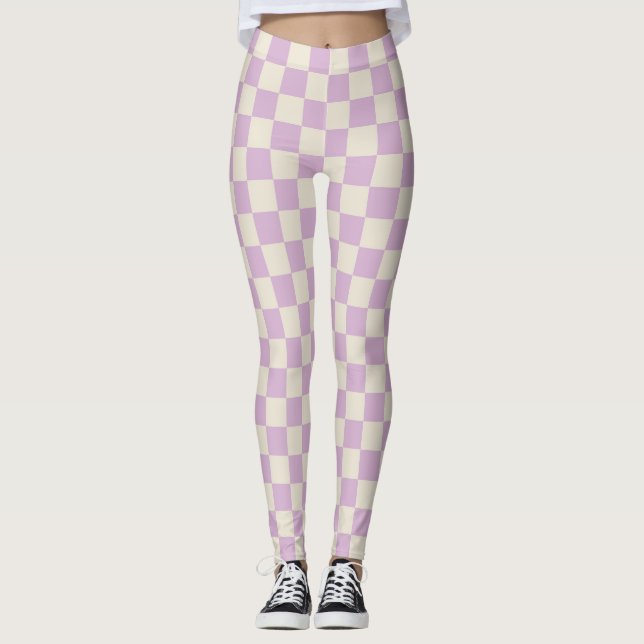 Lavendel und Off White Checkerboard Leggings (Vorderseite)