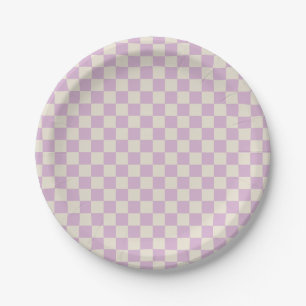 Lavendel und Off White Checkerboard Pappteller