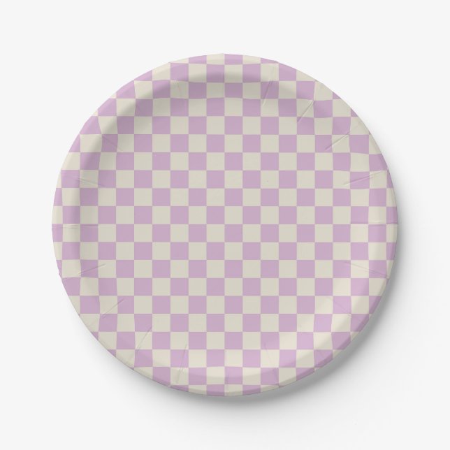 Lavendel und Off White Checkerboard Pappteller (Vorderseite)