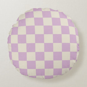 Lavendel und Off White Checkerboard Rundes Kissen