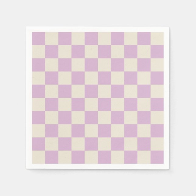 Lavendel und Off White Checkerboard Serviette (Vorderseite)