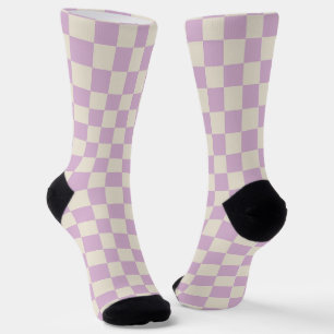 Lavendel und Off White Checkerboard Socken