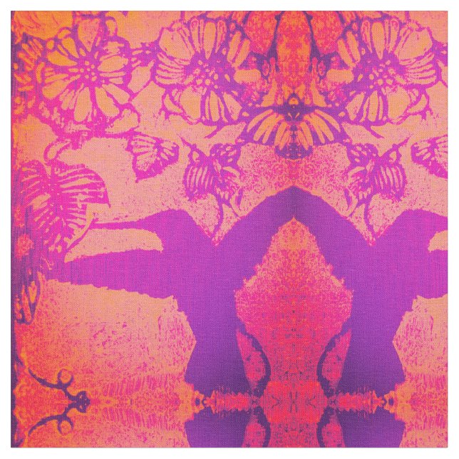 Lavendel und Orange Hummingbirds Fabric Stoff (Nahaufnahme)