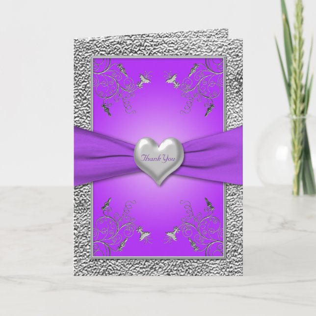 Lavendel und Pewter Heart Dankeschön-Karte Dankeskarte (Vorderseite)