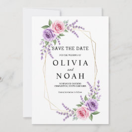 Lavendel und rosa Rose geometrisches Save-the-Date Save The Date